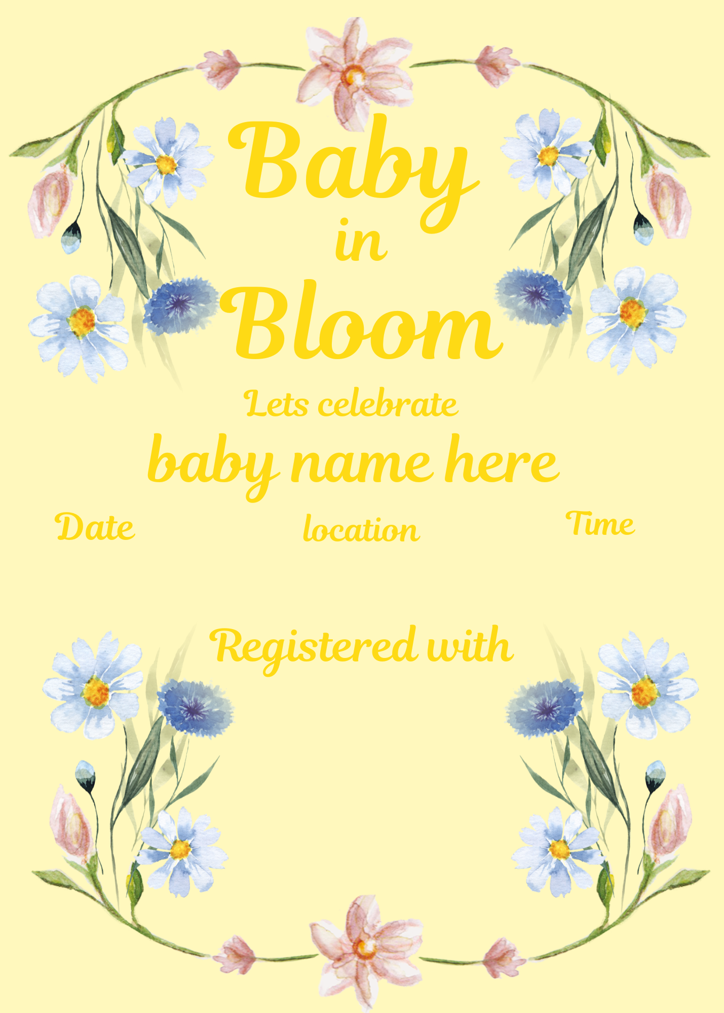 Digital product baby in bloom , baby shower invitation
