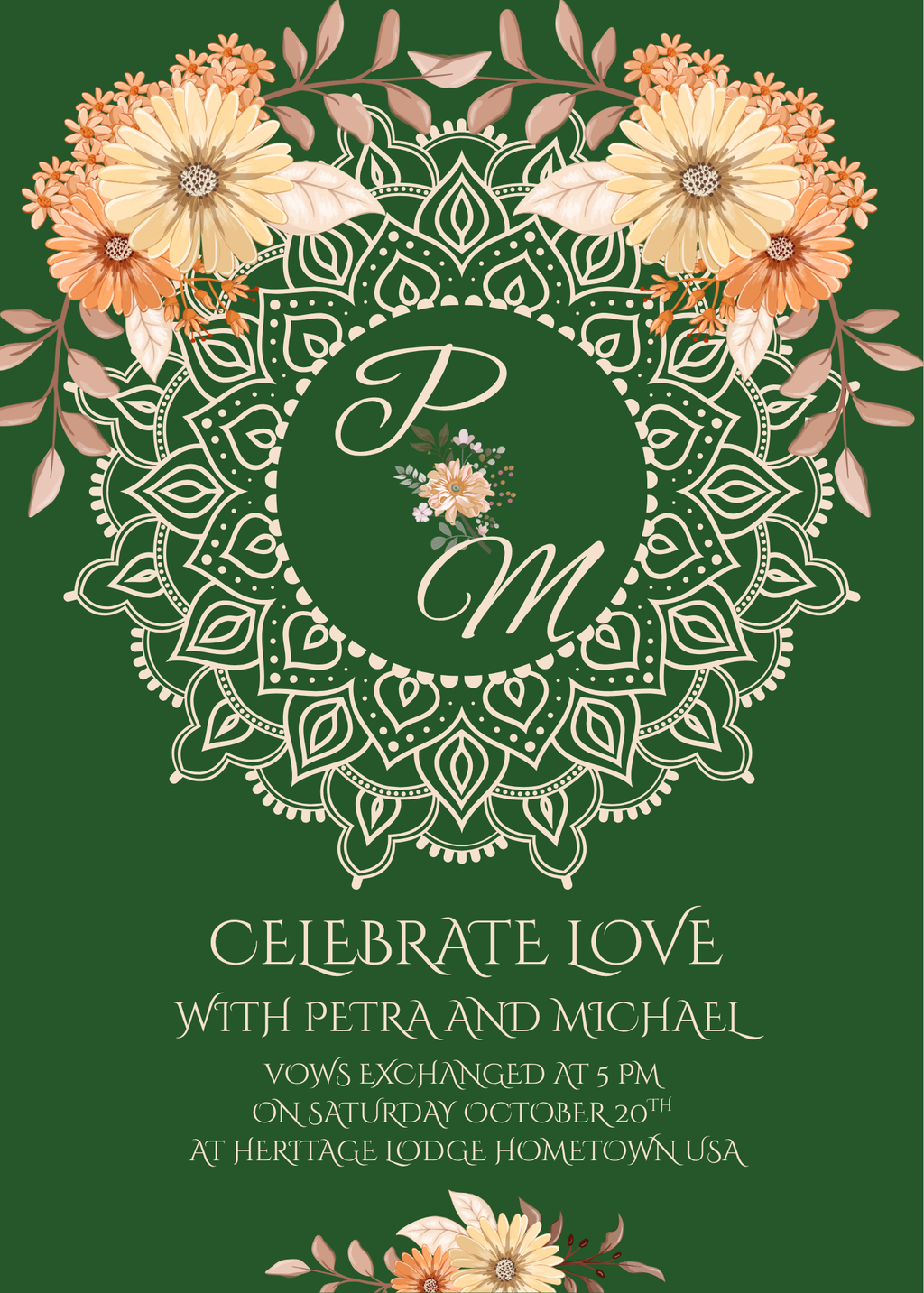 Boho Vintage Fall Wedding Invitation & Reception RSVP Card | 2-Card Digital Set