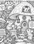 Digital product MUSHROOM HOUSE WITH MICE COLORING SHEET
