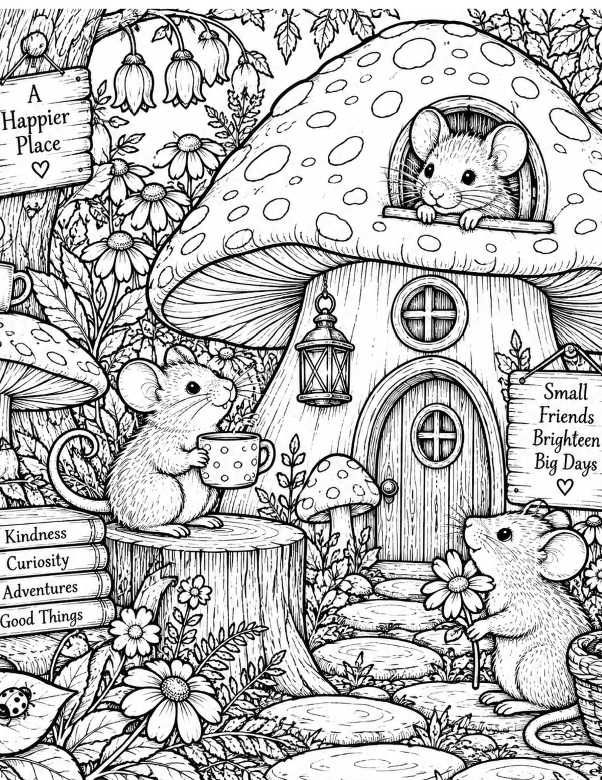 Digital product MUSHROOM HOUSE WITH MICE COLORING SHEET