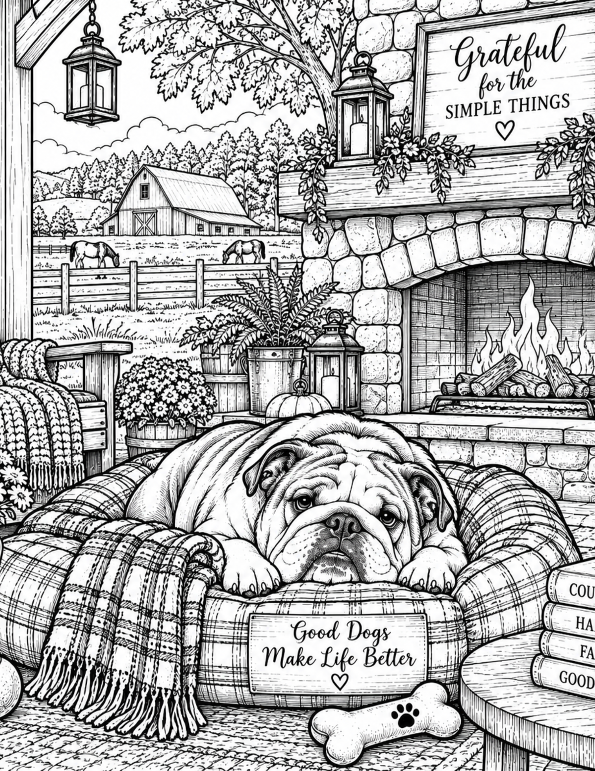 Digital product  BULLDOG ON FARM COLORING PAGE