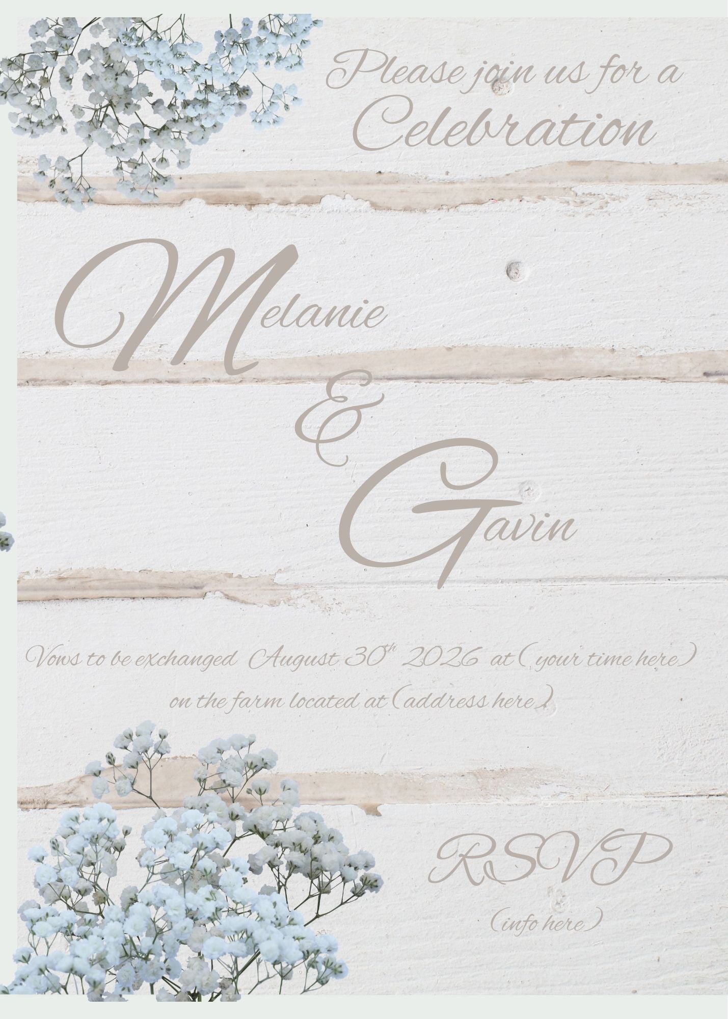 Digital product rustic wedding invitation