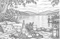 Digital product ROMANCE AT THE LAKE COLORING SHEET