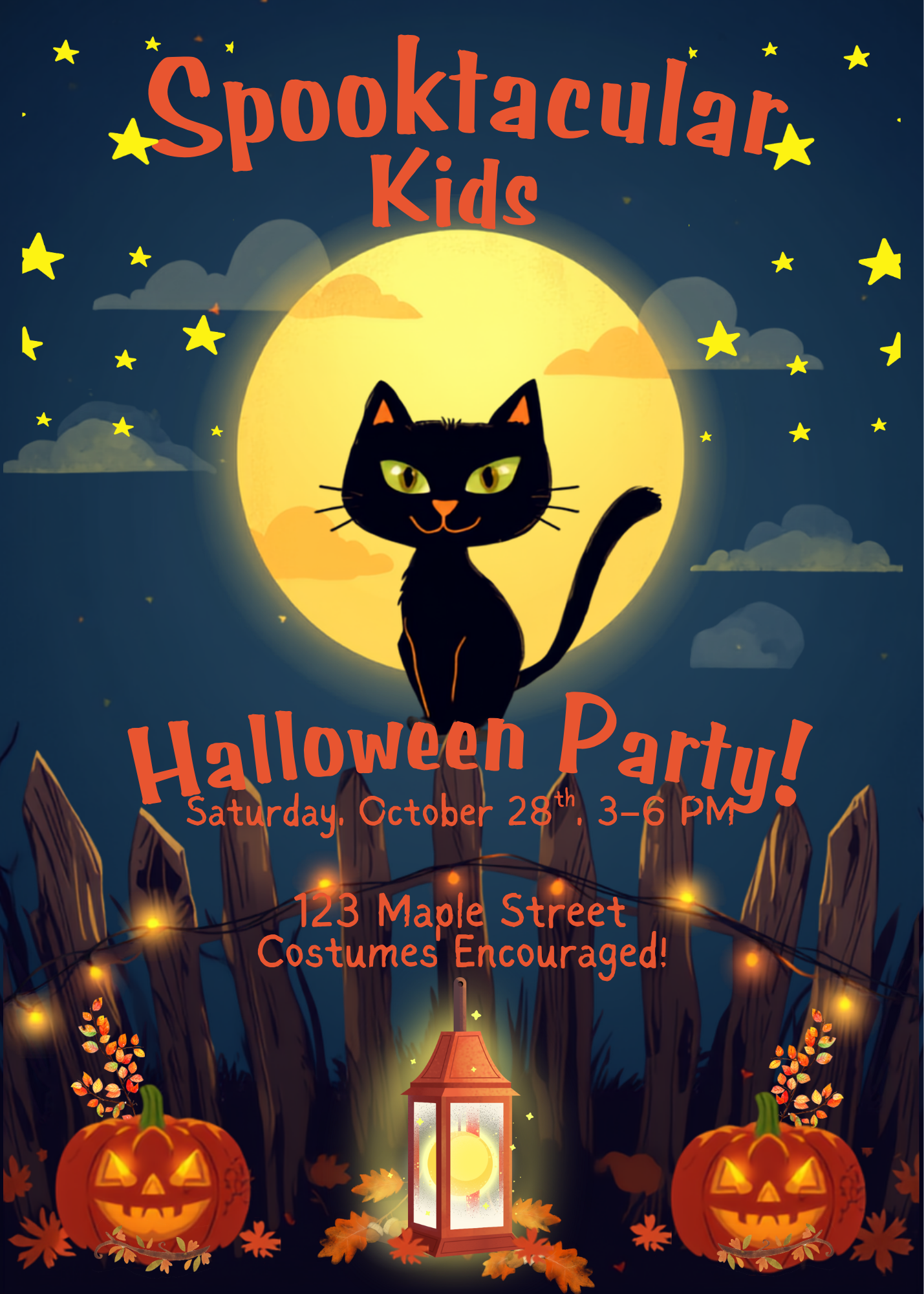 Digital product Halloween cat on fence party invitation