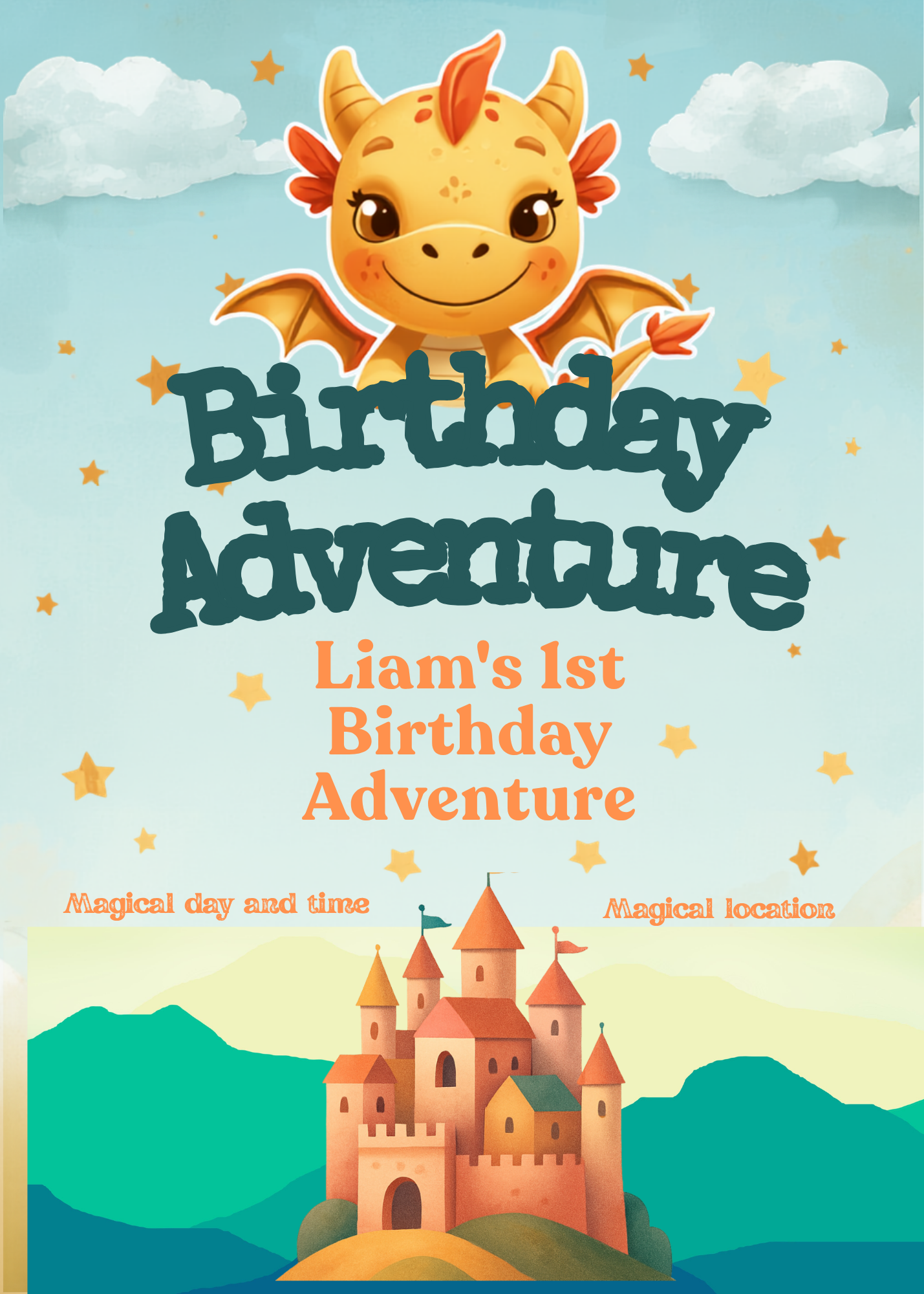 Digital product BABY DRAGON 1ST BIRTHDAY INVITATION