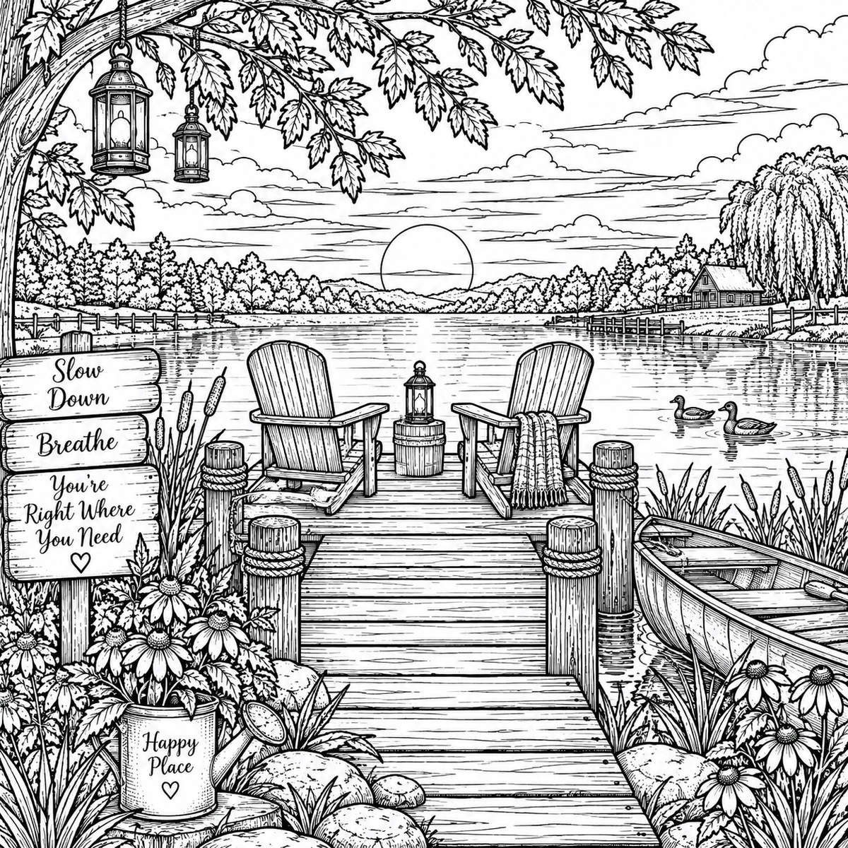 Digital product HAPPY PLACE COLORING SHEET