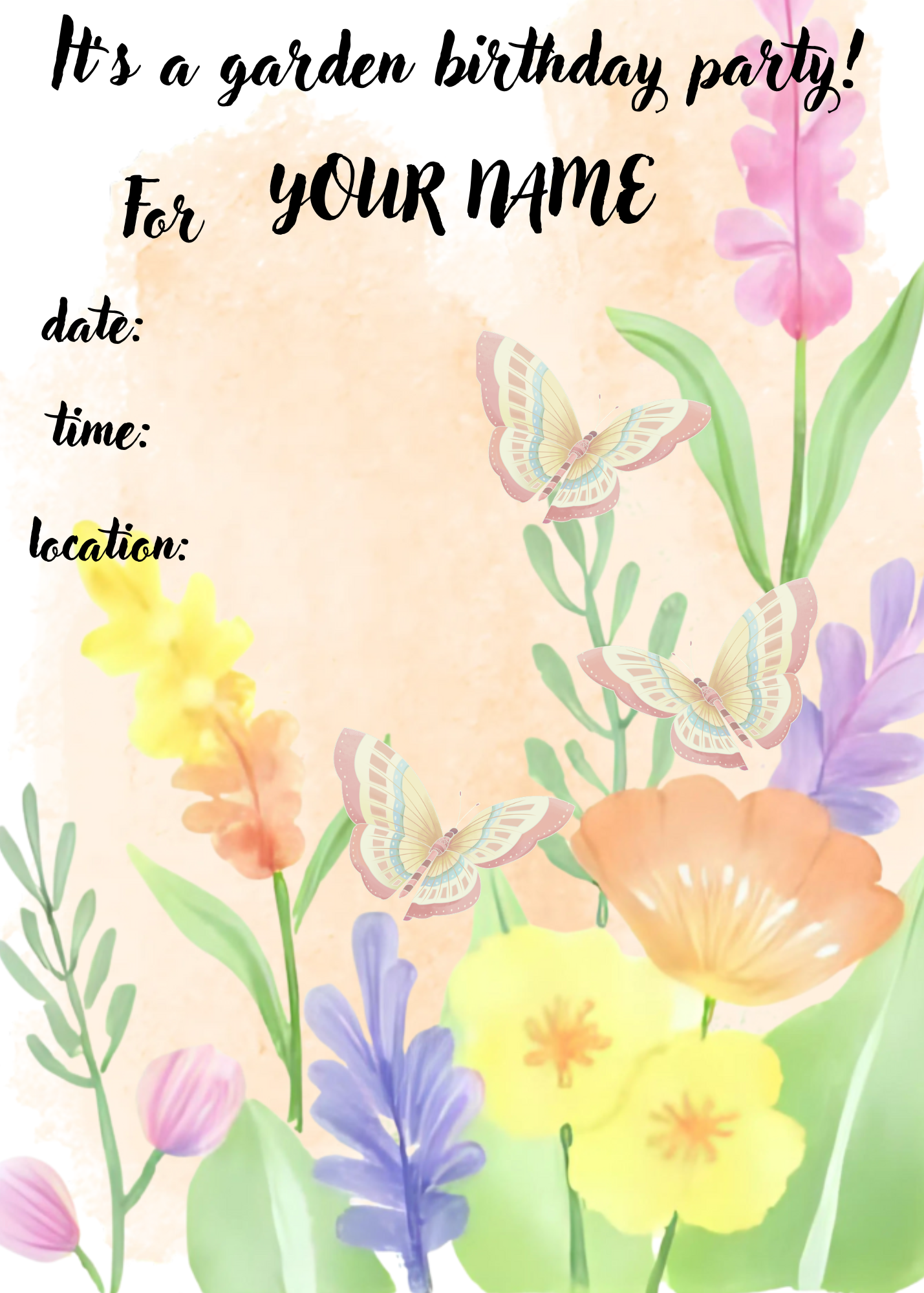 Digital product   garden birthday party invitation